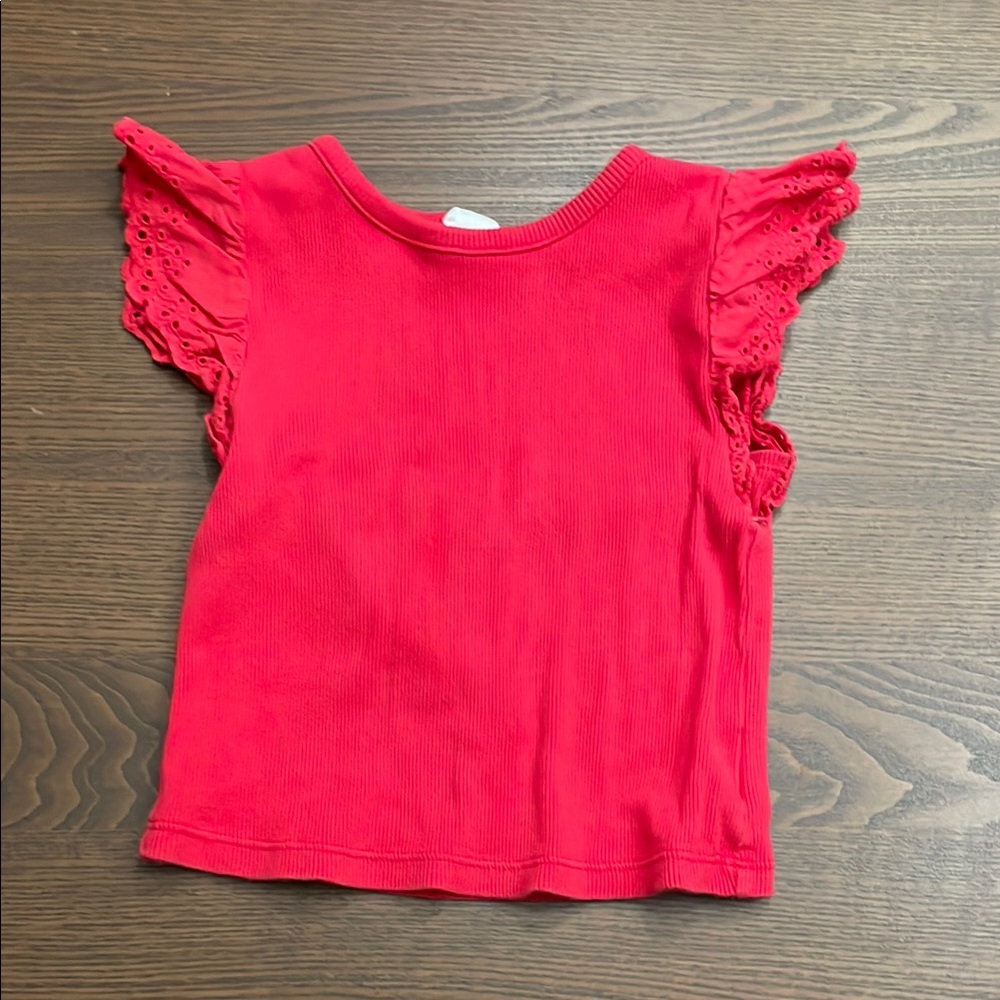 GAP Red Short Sleeve Tee with Ruffle Details